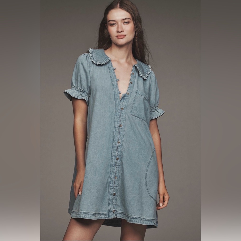 Pilcro Keira Denim Mini Dress Peter Pan Collar Cotton Small NWT Anthro